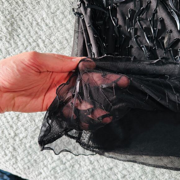 Vintage black sequin/beaded funky sheer high neck tank top beta's choice M - Picture 4 of 5